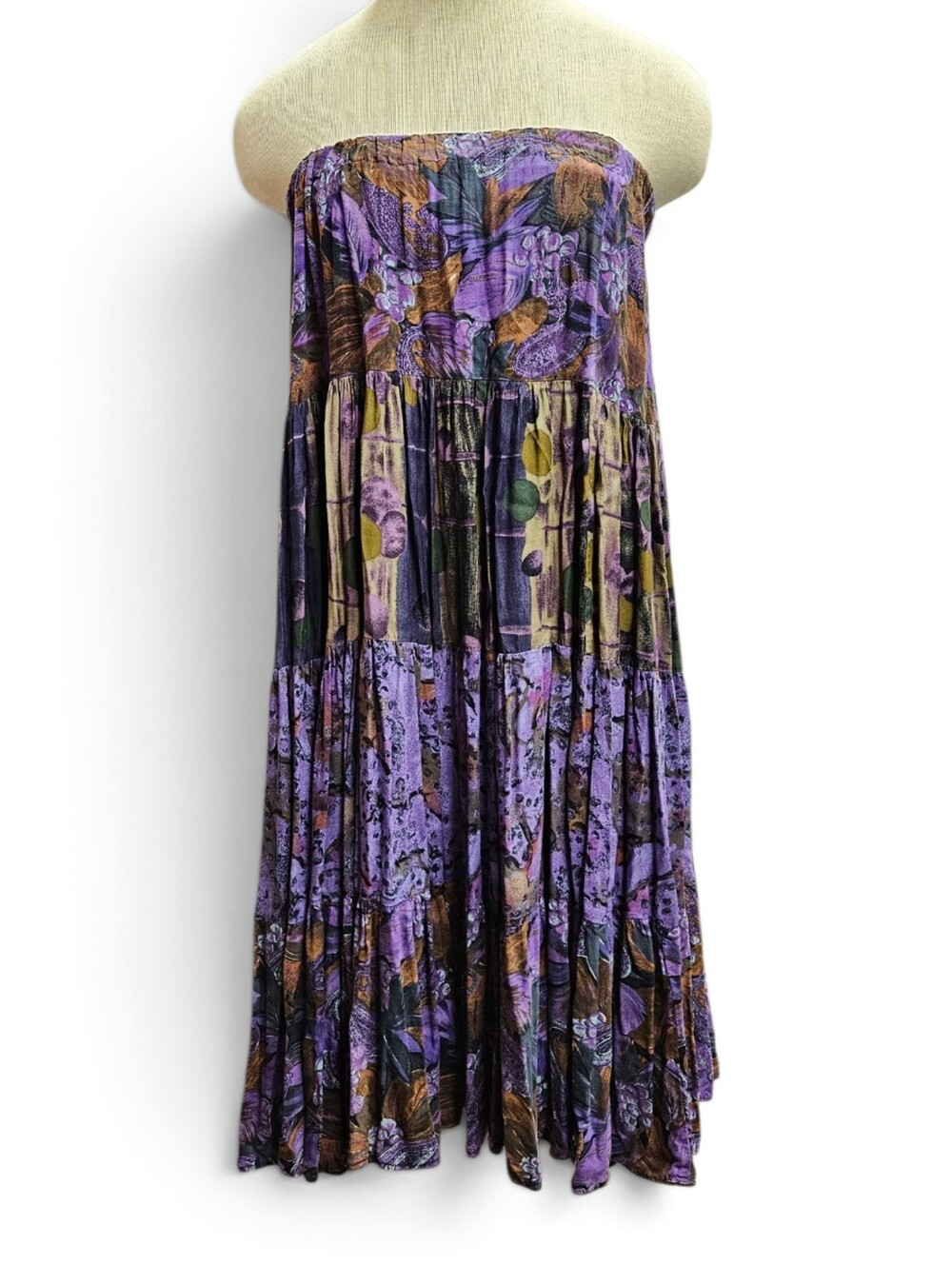 Jackelen 90s Tiered Maxi Skirt In Purple And Brown Size XL - Picture 3 of 8
